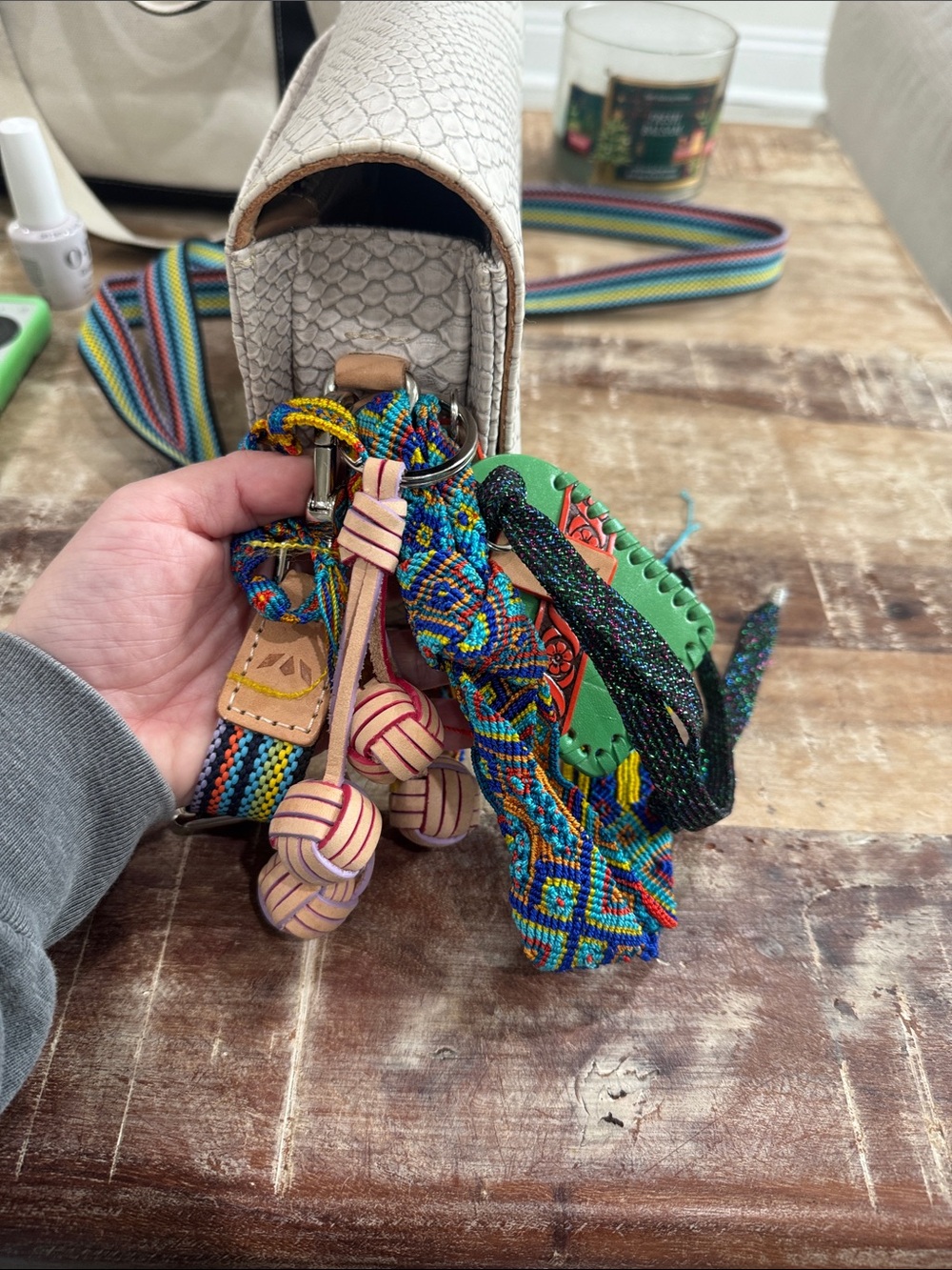 Consuela Cream Textured Crossbody with Colorful Woven Strap - Picture 7 of 7